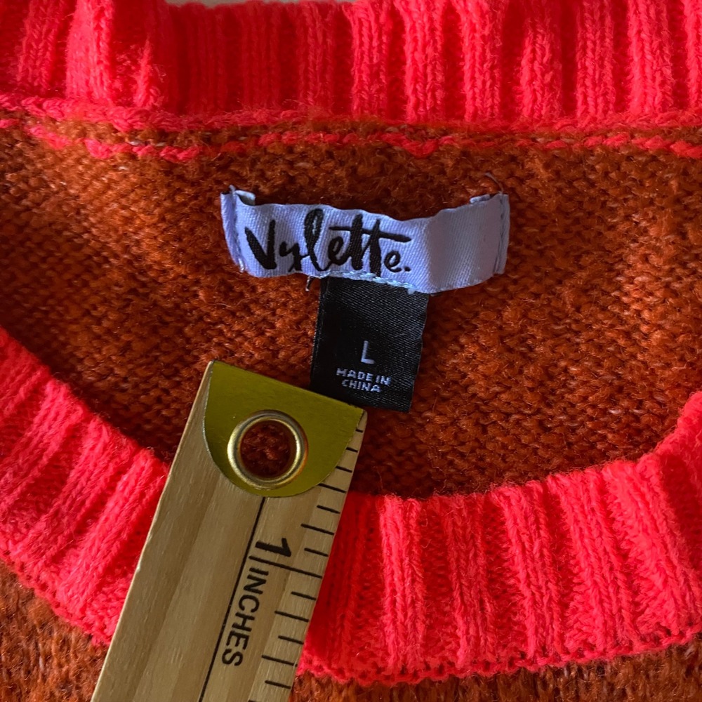 Vylette Women's Orange Tiger Leopard Print V Neck Long Sleeve Sweater Top L - Picture 4 of 8